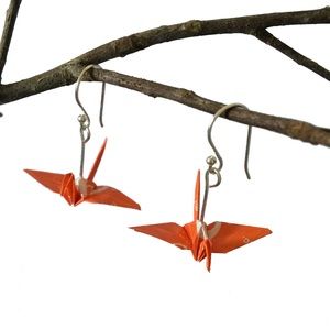 🆕🌸 Candy Crane Origami Earrings in Orange Burst